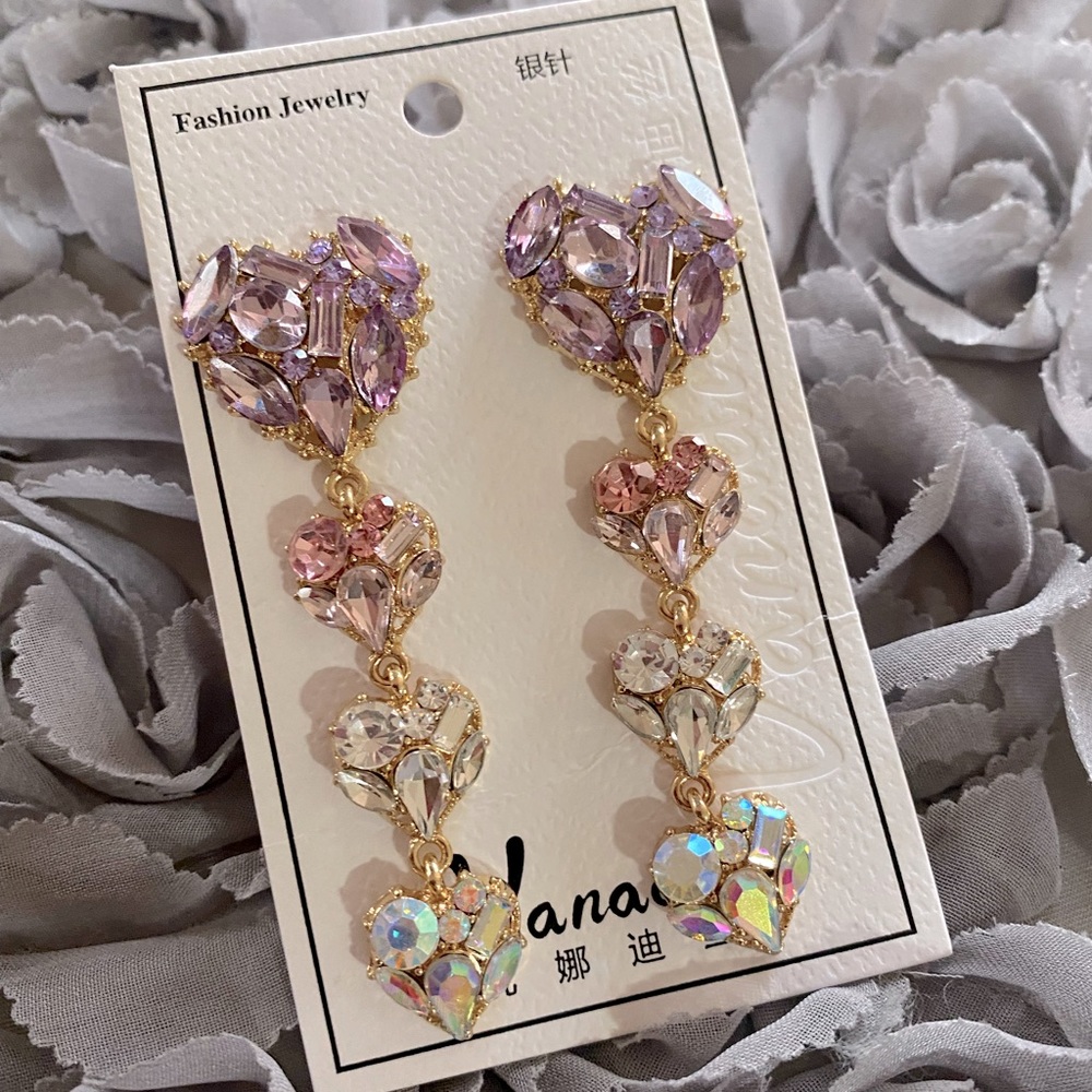 Heart Shaped Tear Drop Crystal Earrings